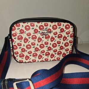 Coach Jamie Camera Bag Canvas & Leather Floral Print Red Chalk CBM21 NWT
